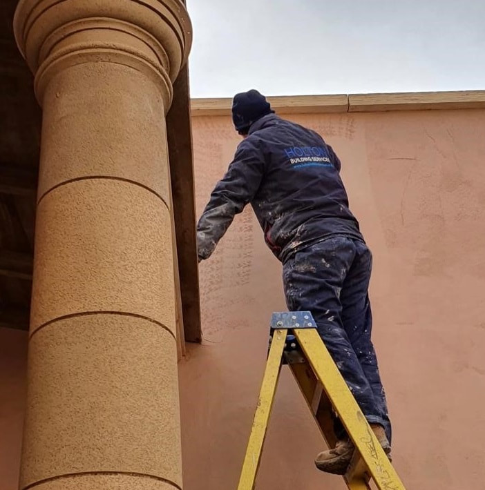 Holton Film Plastering team member working on a roof for Britannia 3 film set.